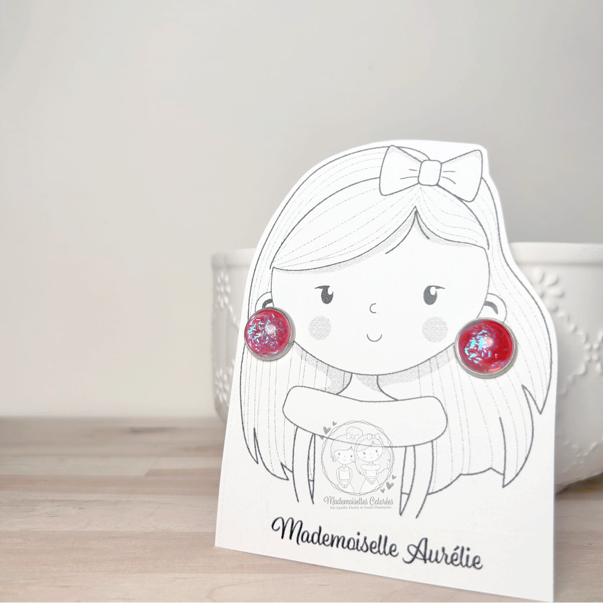 Boucles d'oreilles Clous majenta pailletées