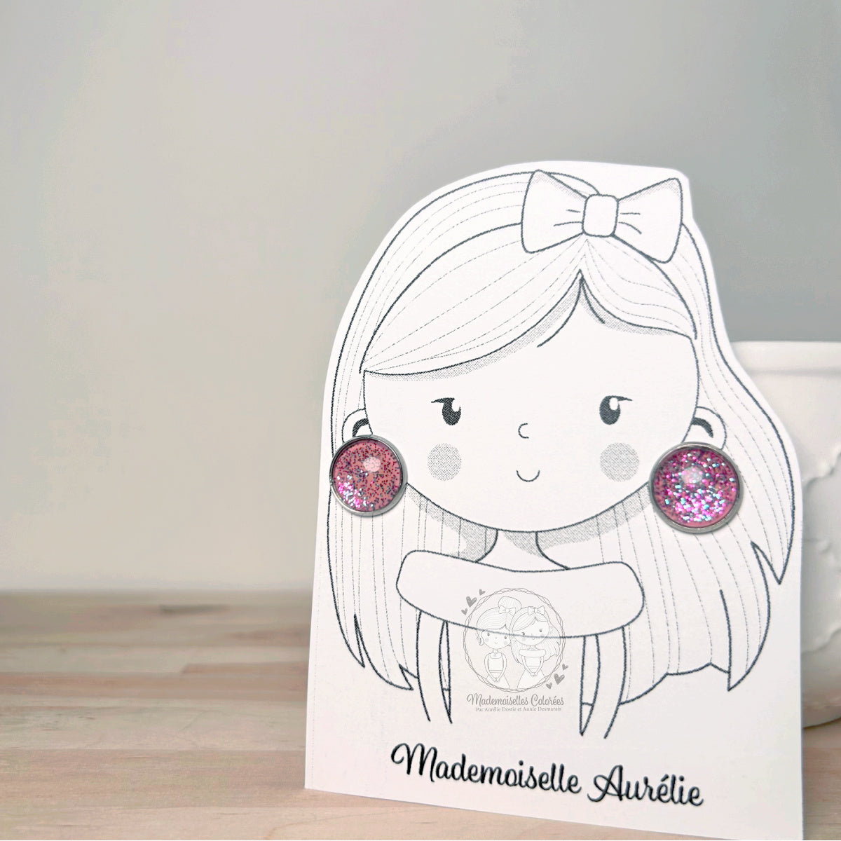 Boucles d'oreilles Clous rose pailletées #3