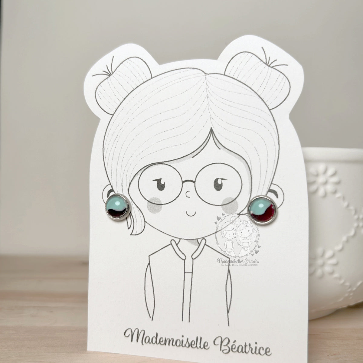 Boucles d'oreilles Clou aqua/rouge foncé