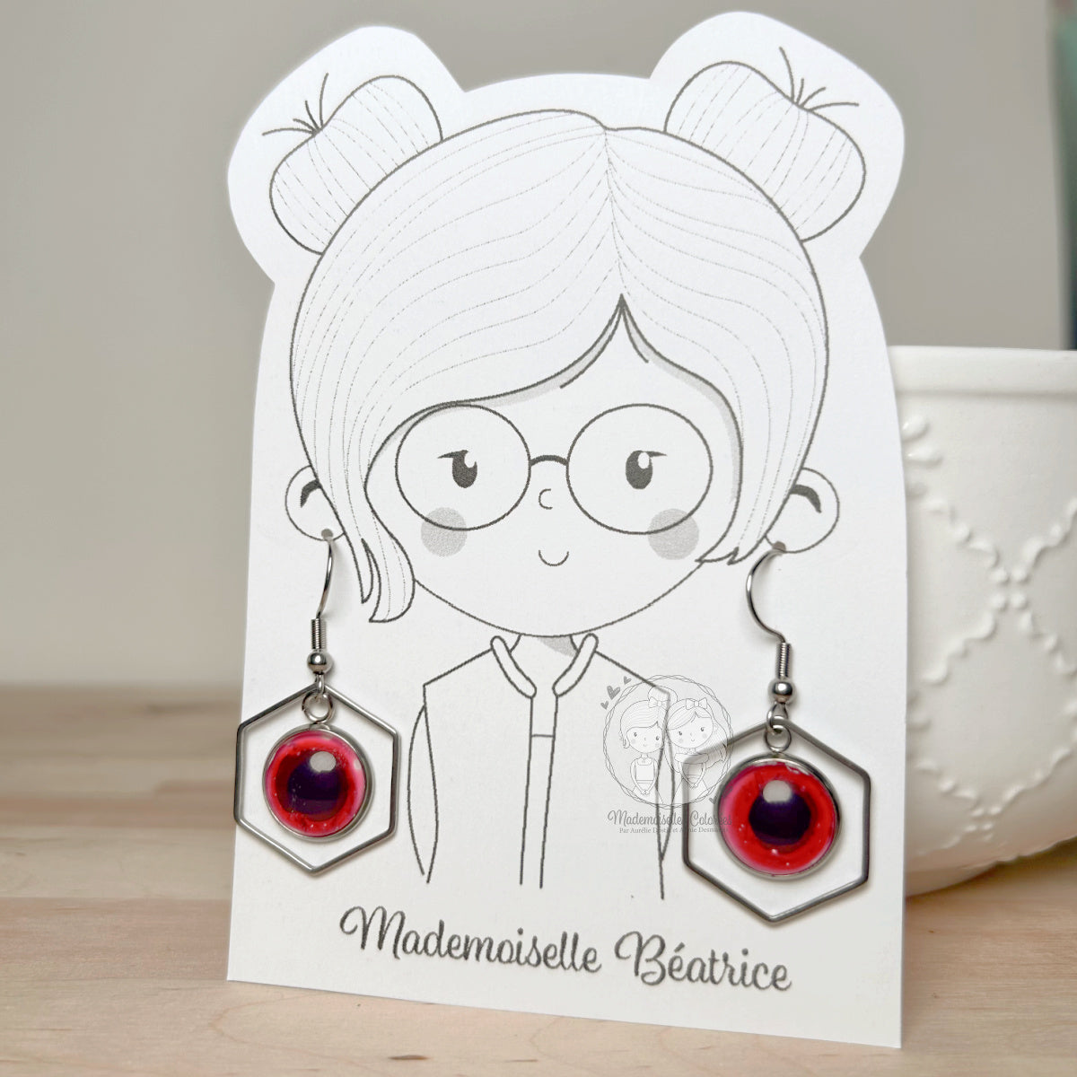 Boucles d'oreilles Pendantes Géométrique rouge/mauve