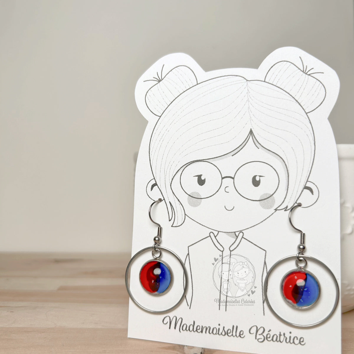 Boucle d'oreilles Pendantes géométriques bleues/rouges