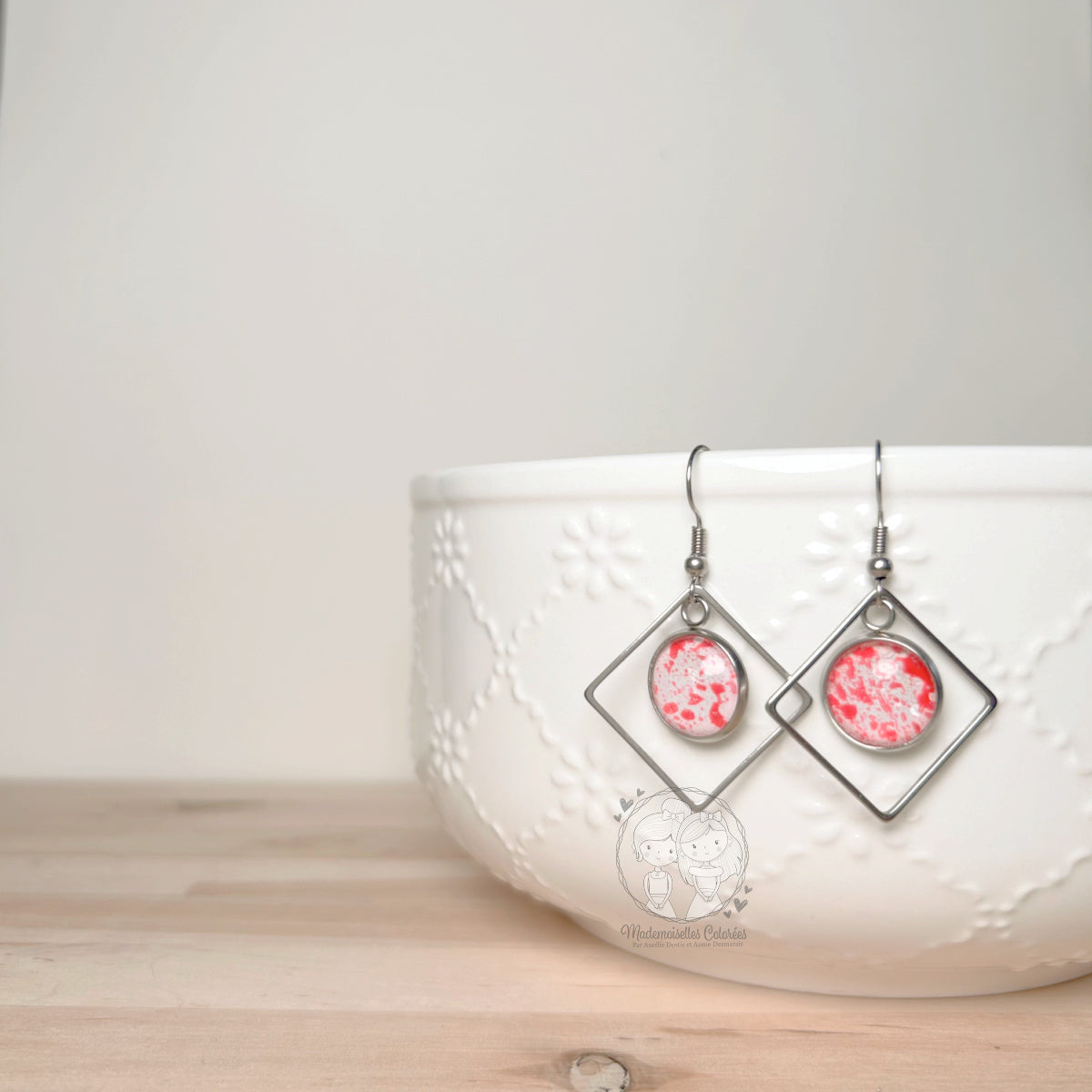 Boucles d'oreilles Pendantes géométriques rose foncé