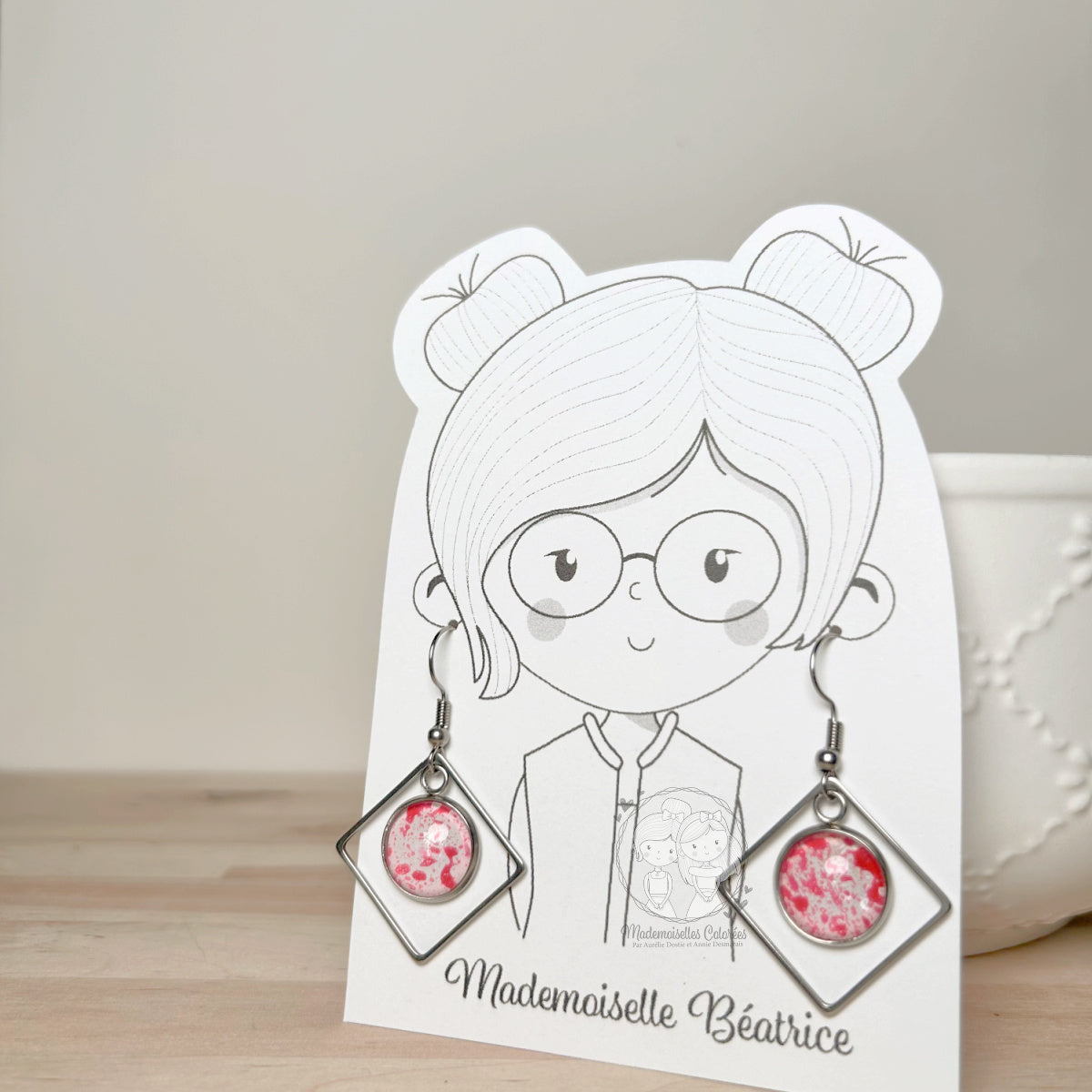 Boucles d'oreilles Pendantes géométriques rose foncé