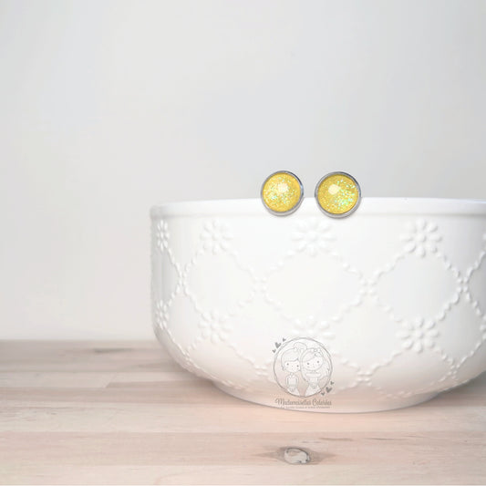 Boucles d'oreilles Clous jaune pailletées