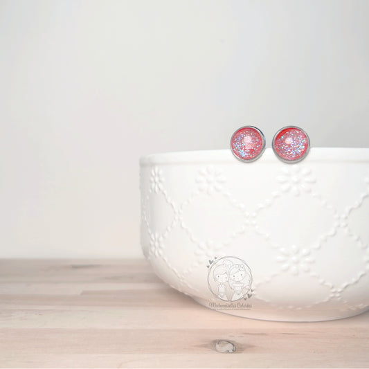 Boucles d'oreilles Clous majenta pailletées
