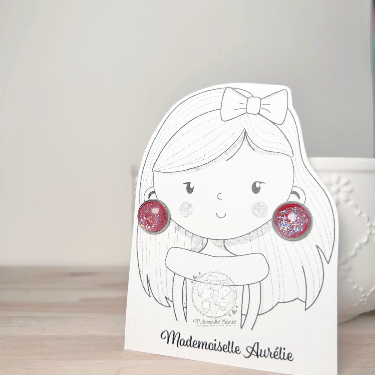 Boucles d'oreilles Clous majenta pailletées