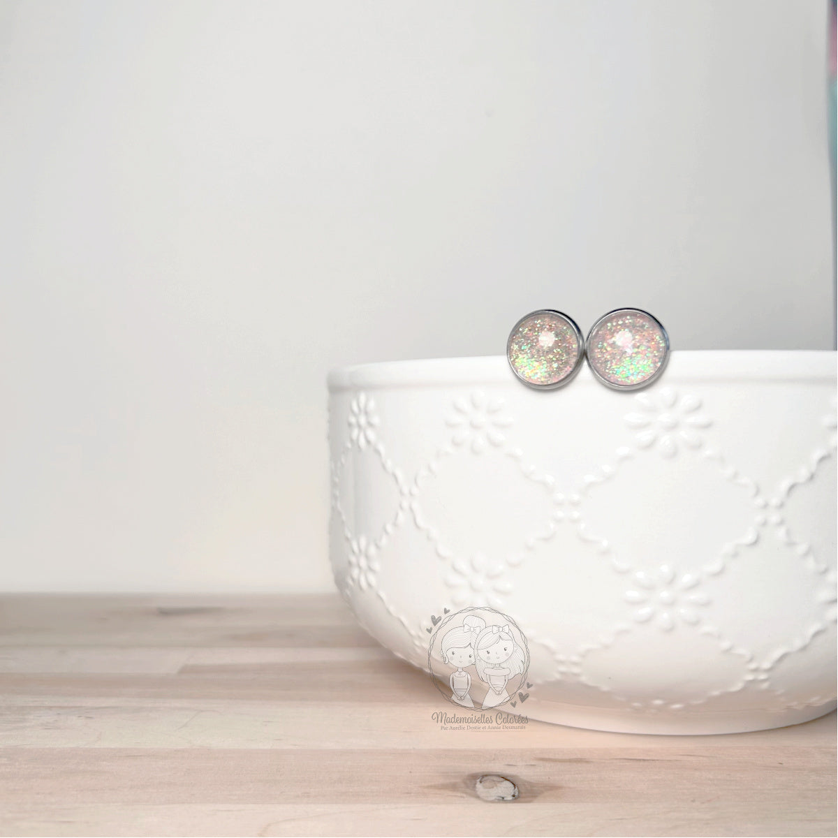 Boucles d'oreilles Clous rose pailletées #2