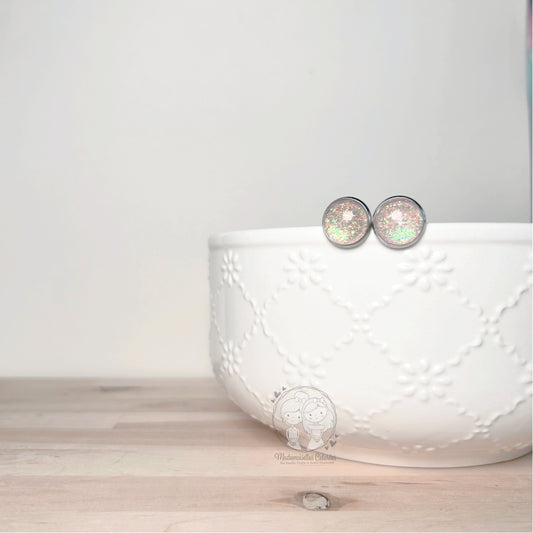 Boucles d'oreilles Clous rose pailletées #2