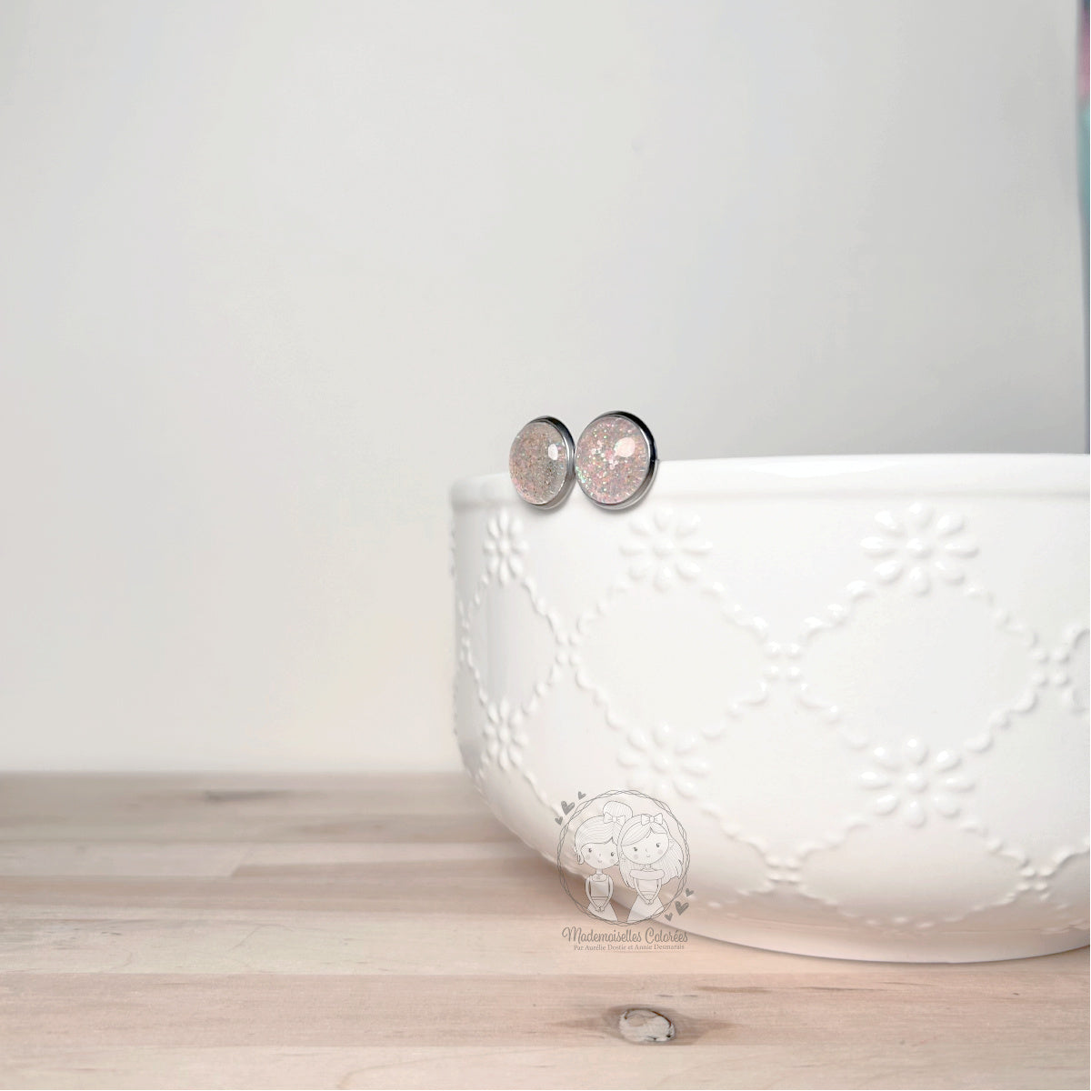 Boucles d'oreilles Clous rose pailletées #2