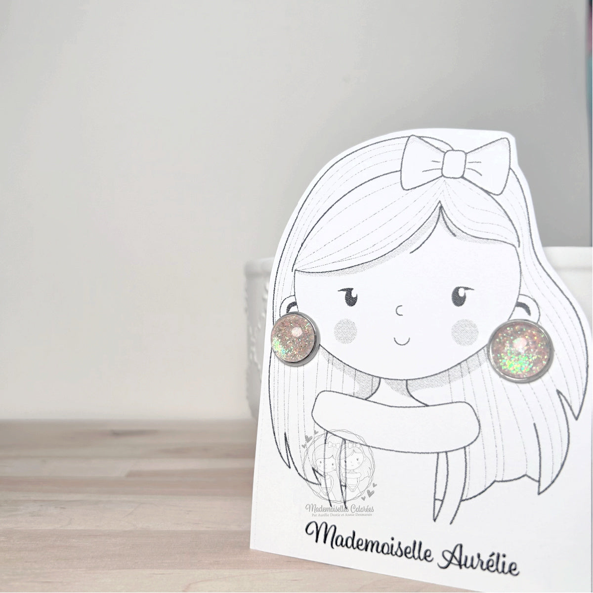 Boucles d'oreilles Clous rose pailletées #2