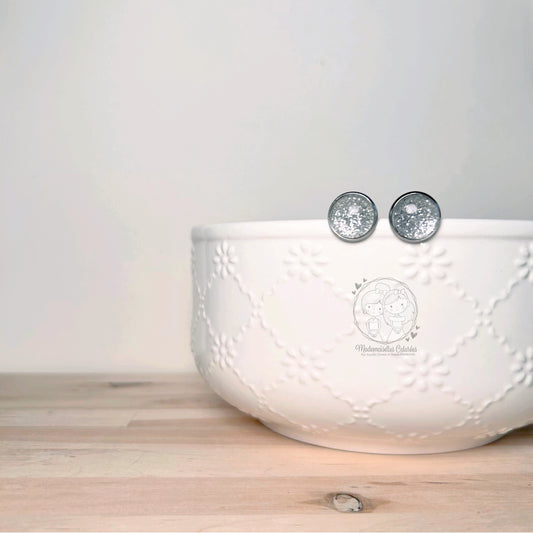 Boucles d'oreilles Clous argentées pailletées #2