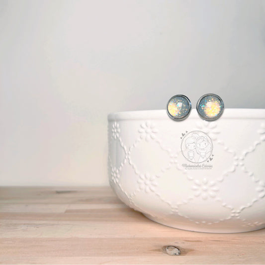 Boucles d'oreilles Clous argentées pailletées #3