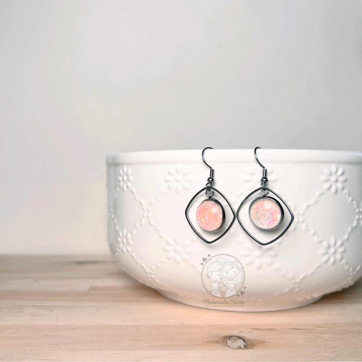 Boucles d'oreilles Pendantes géométrique rose pâle