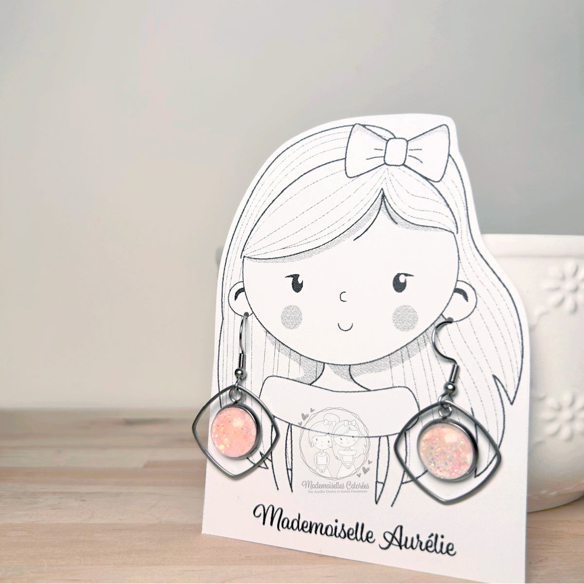 Boucles d'oreilles Pendantes géométrique rose pâle