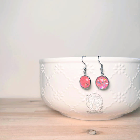 Boucles d'oreilles Pendantes  roses paillettées