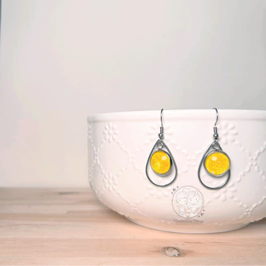 Boucles d'oreilles Pendantes gouttes jaunes pailletées