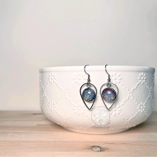Boucles d'oreilles Pendantes gouttes bleues pailletées