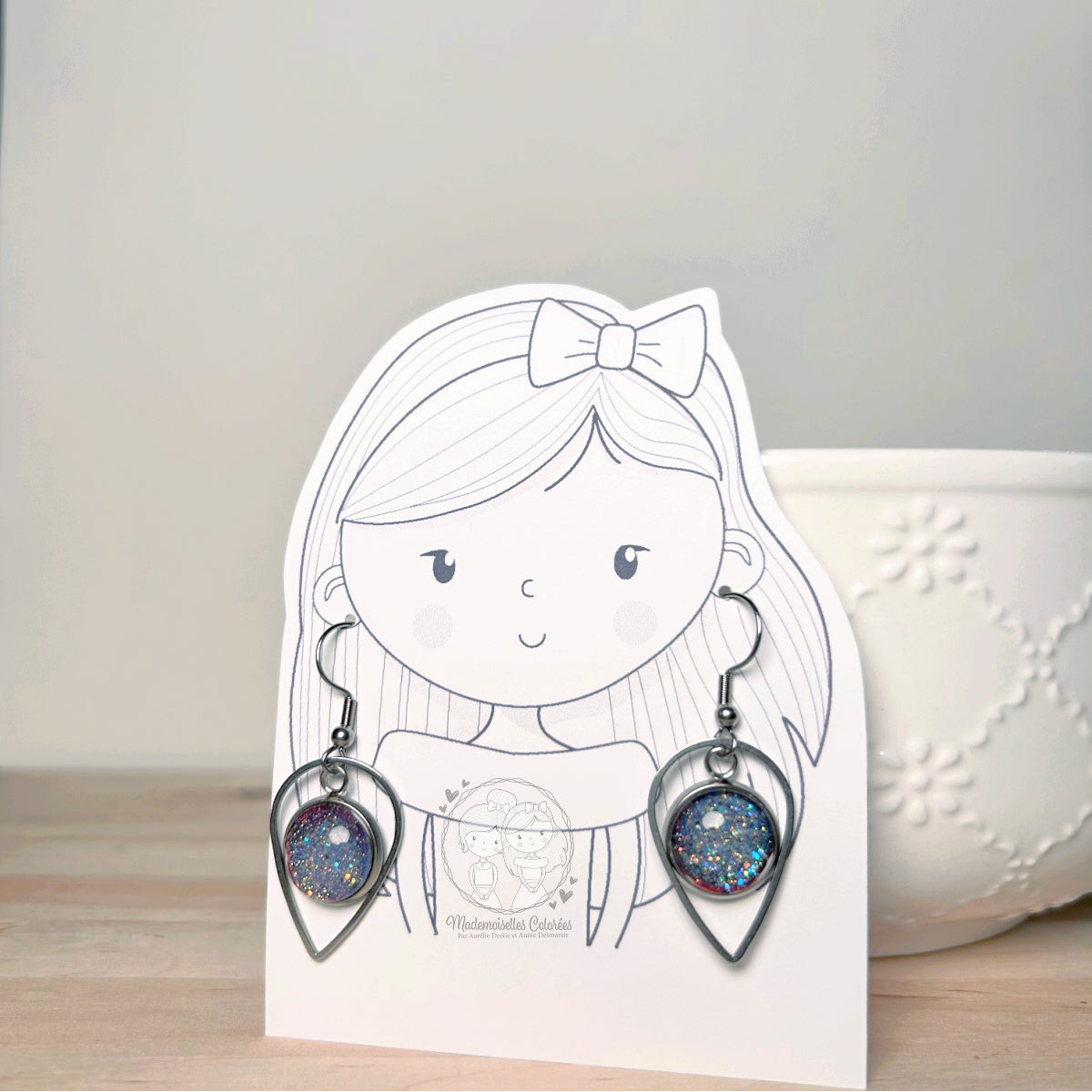 Boucles d'oreilles Pendantes gouttes bleues pailletées