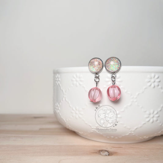 Boucles d'oreilles Pendantes roses et paillettes