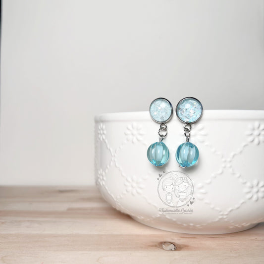 Boucles d'oreilles Pendantes aqua paillettes