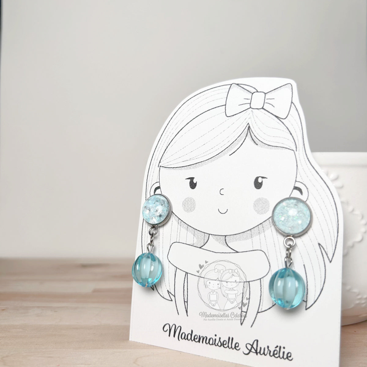 Boucles d'oreilles Pendantes aqua paillettes