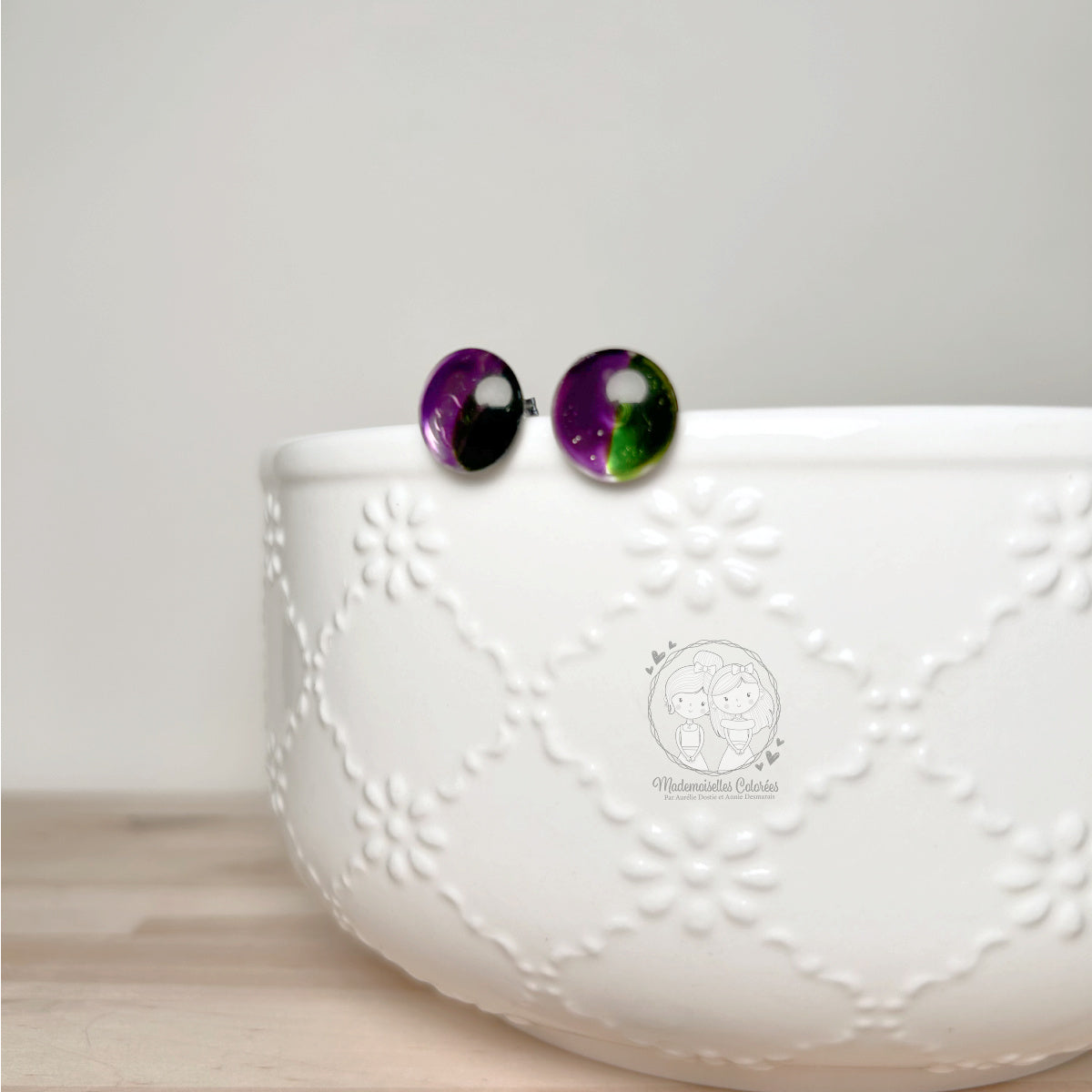 Boucle d'oreille Clou Mauve/vert