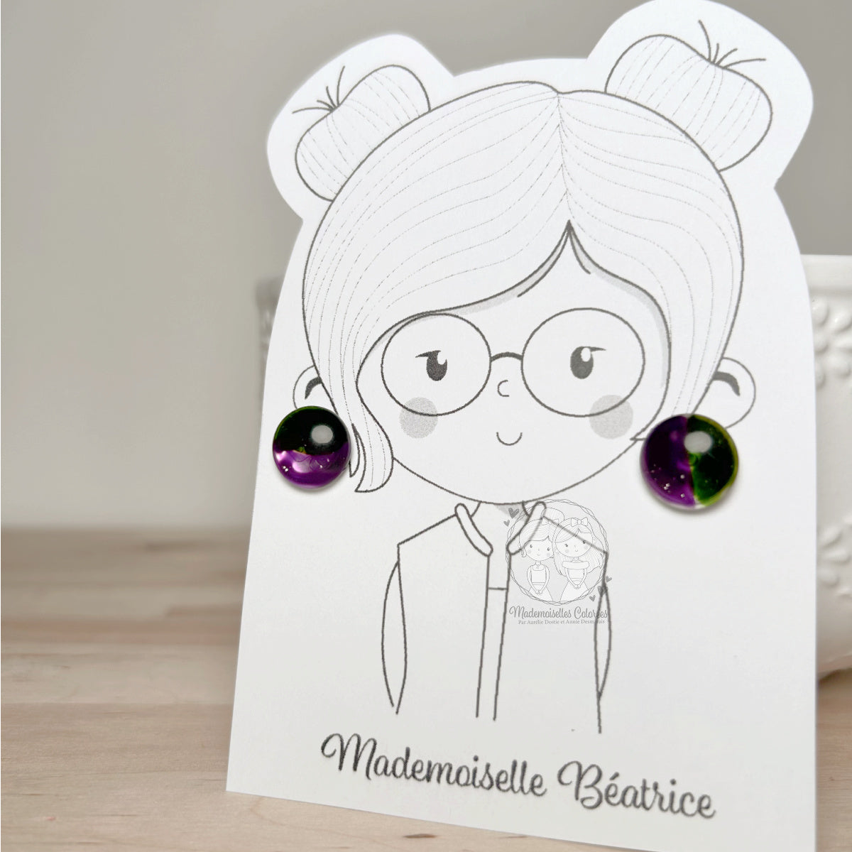 Boucle d'oreille Clou Mauve/vert