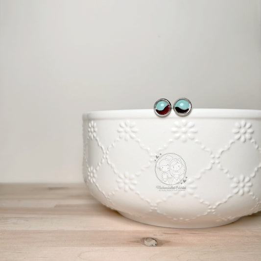 Boucles d'oreilles Clou aqua/rouge foncé