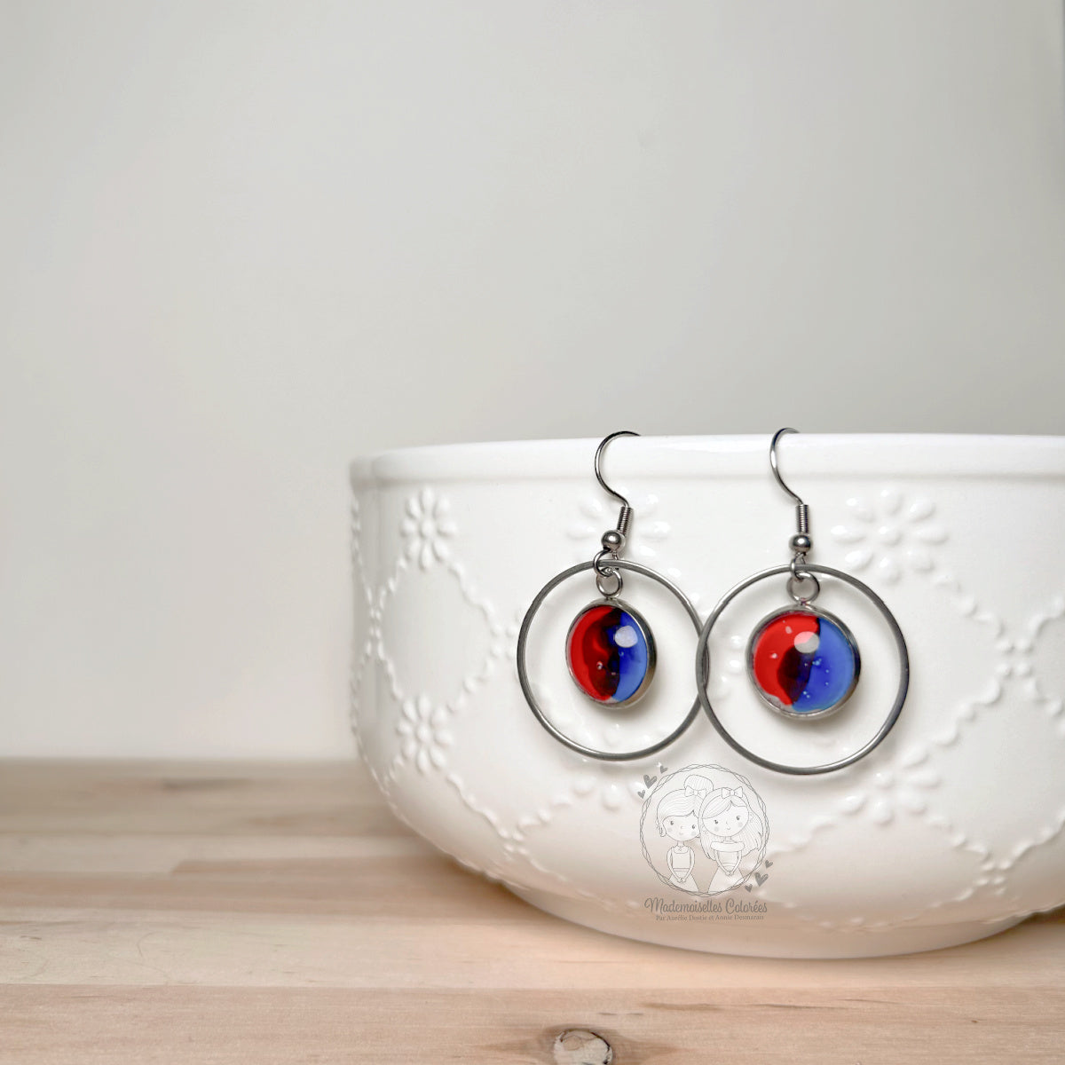 Boucle d'oreilles Pendantes géométriques bleues/rouges