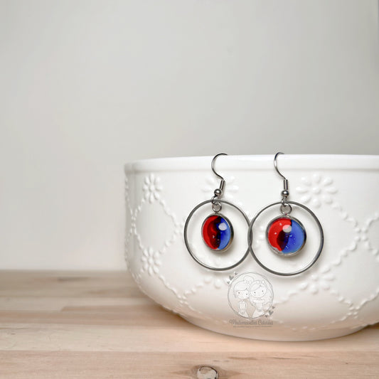 Boucle d'oreilles Pendantes géométriques bleues/rouges