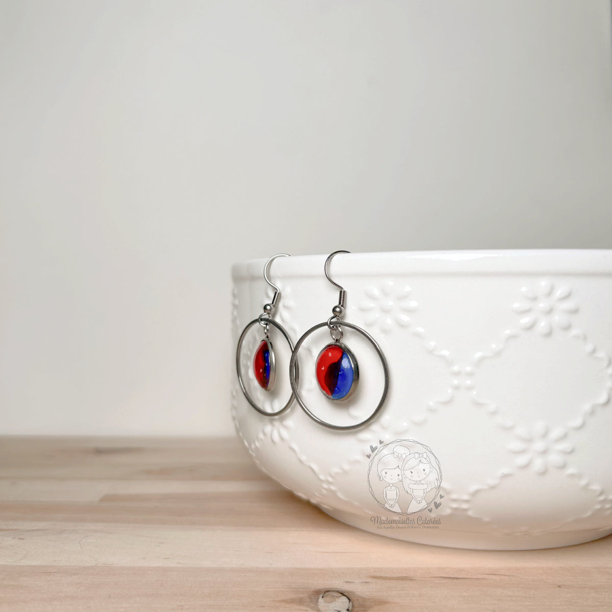 Boucle d'oreilles Pendantes géométriques bleues/rouges