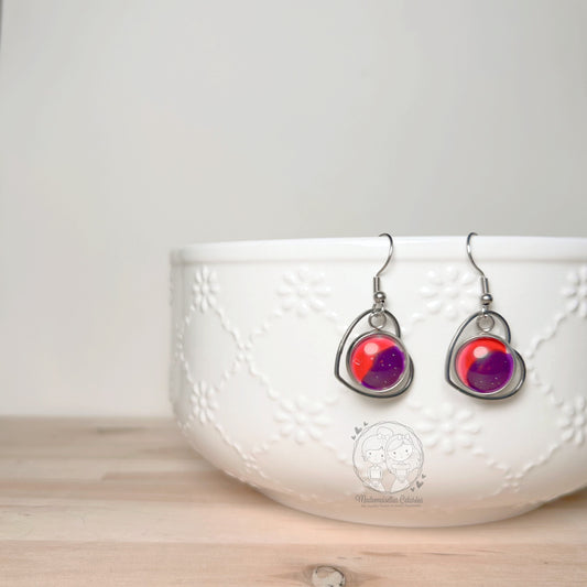 Boucles d'oreilles Pendantes géométriques rouge/mauve